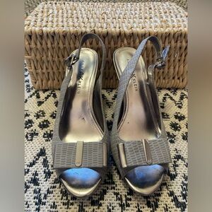 Anne Klein Silver Gray Slingback Peep-Toe Heels